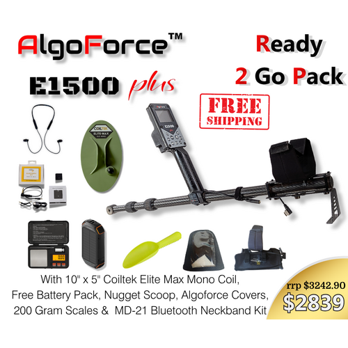 AlgoForce E1500 Plus Wireless Ready-to-Go Gold Detecting Pack with Coiltek 10" x 5" Elite Max Coil