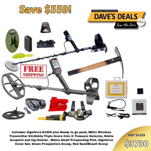 AlgoForce E1500 Plus Metal Detector With Nokta Triple Score Bonus Pack