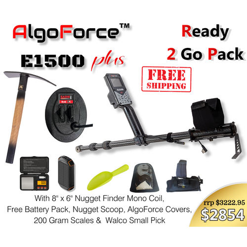 AlgoForce E1500 Plus Ready-to-Go Gold Detecting Pack with Nugget Finder Sadie Coil