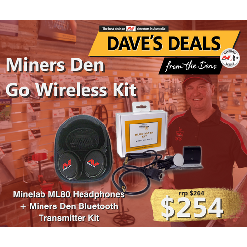 Miners Den Go Wireless Kit including Minelab Bluetooth Headphones and Transmitter